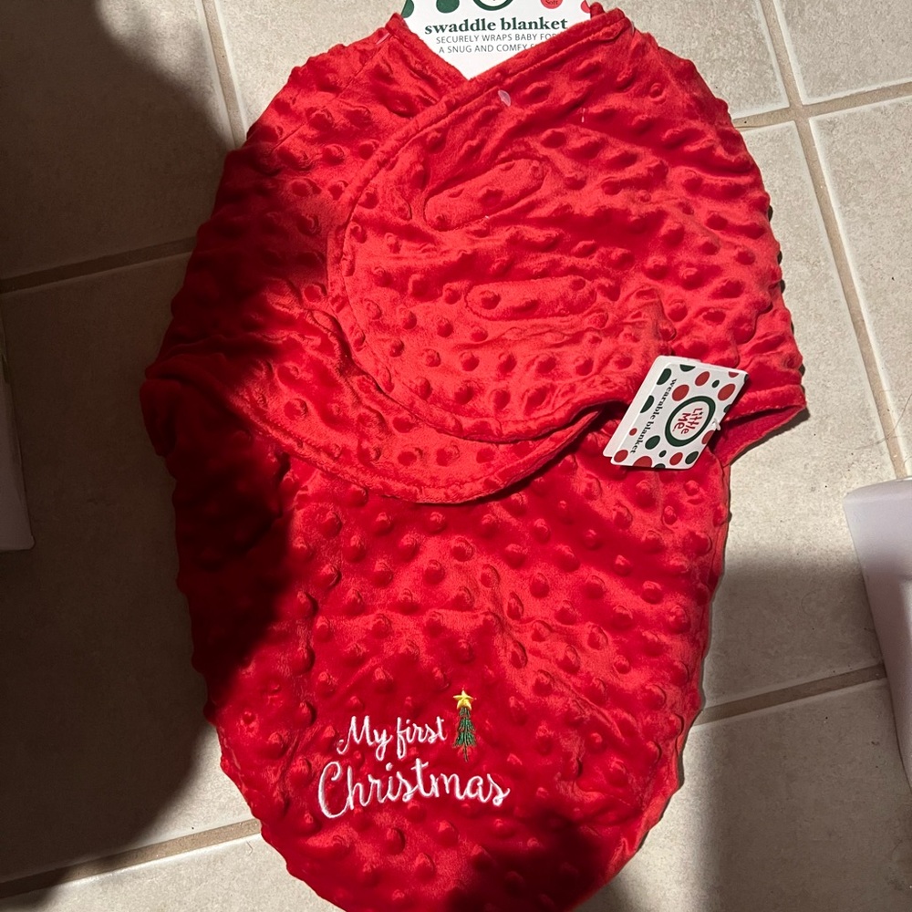 Little Me Red swaddle Blanket my first Christmas